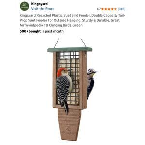 Kingsyard Recycled Plastic Suet Bird Feeder, Double Capacity Tail-Prop Suet F...